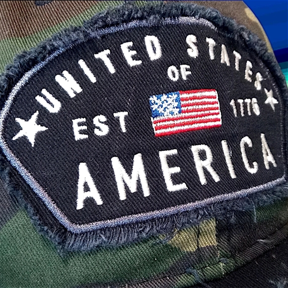 New Distressed Camouflage Denim Strap Back Dad Hat | Patriotic Patch | Unbranded - Picture 12 of 16
